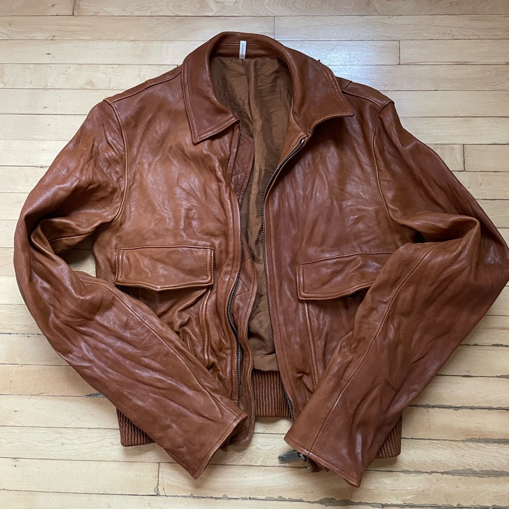 Helmut Lang leather bomber jacket